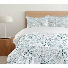 Winter Duvet Cover Set, Merry Theme Delicate Snowflakes, Vintage Holiday Pattern, 3 Piece Bedding Set With 2 Pillow Shams, Size, Teal White - Dark Green and Fuchsia - View 8