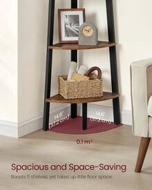 Corner Bookcase 5 Tier Shelf Ladder Shelf Storage Unit Plant Holder For Living Room Industrial Style With Steel Frame, Rustic Brown And Black - Brown - View 3