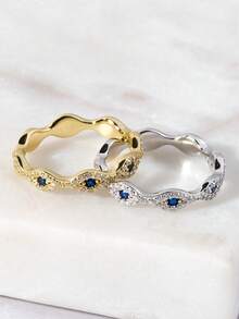 1枚优雅立方氧化锆恶魔眼戒指，适合作为情人节、婚礼、订婚、周年纪念日、派对等场合送给女性的礼物。 - 銀色 - 查看 3