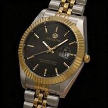 PROKING 40mm Gold Men's Watch, Japanese MIYOTA Quartz Movement, 304 Stainless Steel, Business Luxury Waterproof Calendar Wristwatch, Deluxe Classic, Suitable For Daily Decoration, Great Birthday Gift