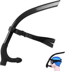 Snorkel Frontal Natación para Nadadores,Adulto/Niño Snorkel Natacion, Elástico de Cabeza Fácilmente Ajustable,Snorkel para Nadar, Bucear y Hacer Snorkel - Negro - Ver 1