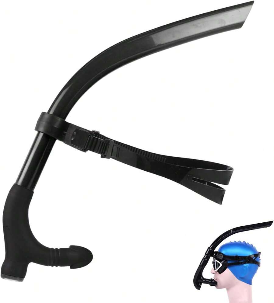 Snorkel Frontal Natación para Nadadores,Adulto/Niño Snorkel Natacion, Elástico de Cabeza Fácilmente Ajustable,Snorkel para Nadar, Bucear y Hacer Snorkel - Negro - Ver 1