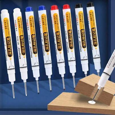 5pcs Long Tip Pens, 20mm Long Tip Markers, Woodworking & Tile Deep Hole Marking Pens, Extra Long Punch Oil-Based Pens, Multi-Function Deep Hole Marking Waterproof Pens