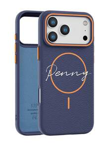 個性化客製化首字母磁吸荔枝紋手機殼，適用於 iPhone 17 Pro Max，支援 Air 無線充電，防摔防刮防指紋， 17 Pro Max 保護殼，聖誕節、假日與週年紀念的完美禮物 - 寶藍色 - 查看 4