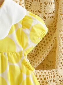 Young Girl Colorblock Circle Print Dress - Yellow - View 5