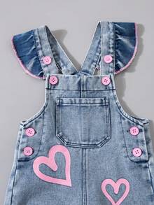 1pc Baby Girls' Outdoor Casual Party Gift Denim Print Washed Slim Fit Jumpsuit Regular Length Pants, Spring/Autumn - Blue - View 12