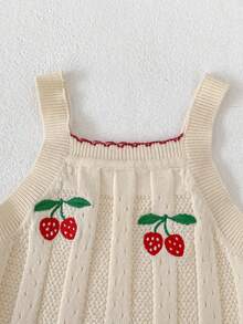 Autumn/Winter New 0-3 Years Old Baby Clothes, Cute Baby Girl Knitted Embroidered Camisole Top, Delicate Strawberry Embroidered Camisole Undershirt