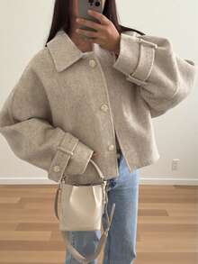 Elegant Loose Fit Women's Winter Jacket - Apricot - View 1