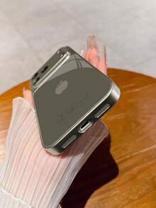 1pc Customized Minimalist Gray Apple Design Luxury Fashion Large View Tempered Glass With Lens Protection Matte Anti-Drop Phone Case, Compatible With IPhone 17/17Pro/17ProMax/17Air/16/16Pro/16ProMax/16Plus/15/15Plus/15Pro/15ProMax/14/14Plus/14Pro/14ProMax/13/13Pro/13ProMax/12/11 Phone Accessories, Full Coverage High-End Protective Cover - Light Grey - View 9