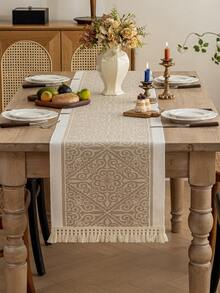 1pc Waterproof Table Runner With Tassels, Suitable For Home Decor, Wedding, Restaurant, Living Room - Coffee Brown - View 6