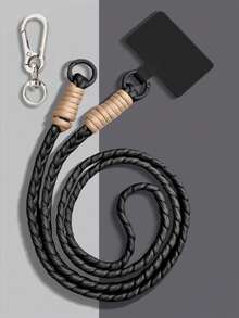 1pc Braided Detail Letter Graphic Polyester Phone Lanyard Gifts For Mother, Family, Friends, Birthday, Holiday Phone Charm, Phone Chain - Black - View 8