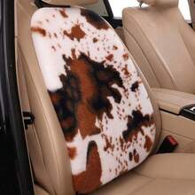 1pc Thick Cow Print Plush Car Seat Cushion, Universal Fit - Black and White - View 9
