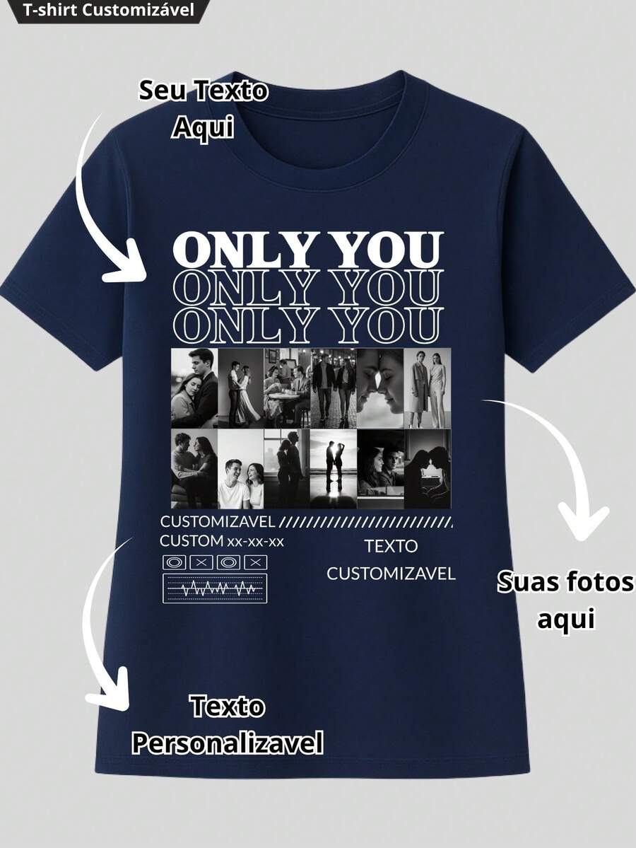 Personalized Valentine's Day T-Shirt With Couple Photo - 藏蓝色 - 查看 1