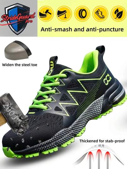 男士钢头鞋，轻便透气钢头运动工作鞋，钢头靴，适用于建筑、工业、仓库等场所，防砸、防刺穿，适合徒步旅行，穿着舒适，四季皆宜。