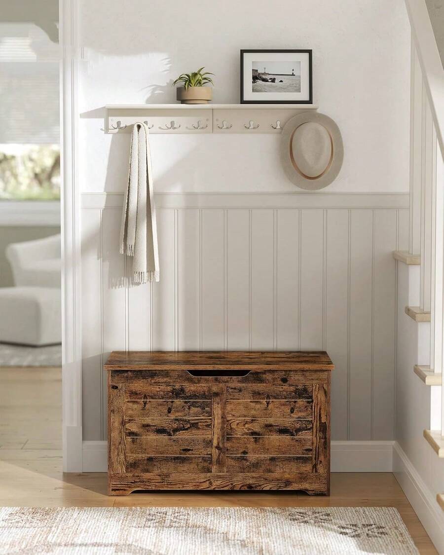 Storage Chest, Storage Bench, Blanket Box With 2 Safety Hinges, Shoe Storage Bench, Rustic Style, 40 X 80 X 46 Cm, For Hallway, Bedroom, Living Room, Rustic Brown - Brown - View 1