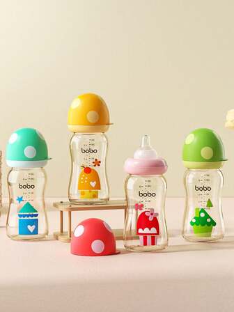 1pc Natural PPSU Wide Mouth Mushroom Cap Baby Bottle With Natural Response Nipple, Newborn Bottle 8.8OZ/260ML