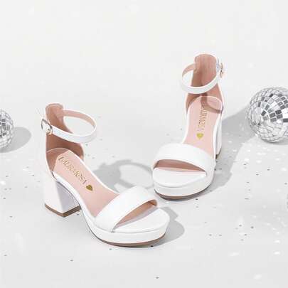 High Heels For Kids Sandals Big Girls Dress Shoes Flower Girl Shoes For Wedding Party Pageant Round Open Toe Ankle Strap Dress Sandals Platform Heels Chunky Pumps For Little Big Kids
