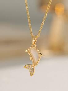 1 chiếc vòng cổ cá heo Zirconia thời trang và đa năng, vòng cổ mặt dây chuyền bằng đồng thiết kế độc đáo dành cho nữ, dây chuyền xương đòn thanh lịch, thích hợp cho sinh nhật, quà tặng chị em, trang phục hàng ngày, tiệc tùng, lễ kỷ niệm, mọi mùa - Nhiều màu - Xem 7
