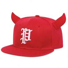 1Piece Novelty Women Gothic P Letter Embroidered Horns Hip Hop Hat Turning Hat Outdoor Adjustable Sunscreen Leisure Hat Spring Autumn Travel Tourism Beach Vacation - 彩色 - 查看 14
