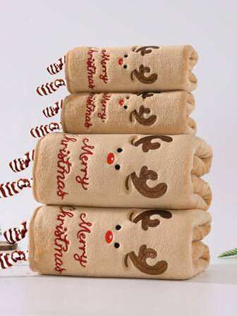 1pc/2pcs Soft Coral Fleece Christmas Towel With Snowman, Reindeer, Santa Claus Design, Quick Dry, Non-Shedding, Sauna Towel, Highly Absorbent, Lightweight, Guest Towel, Bathroom Decor, Advent Gift, Christmas Best Gift, Towel Size 34*75, Bath Towel Size 70*140 Shower Towels For Beaty Salon, Hotel Sports,Home Essentials, Towel, Skin Care