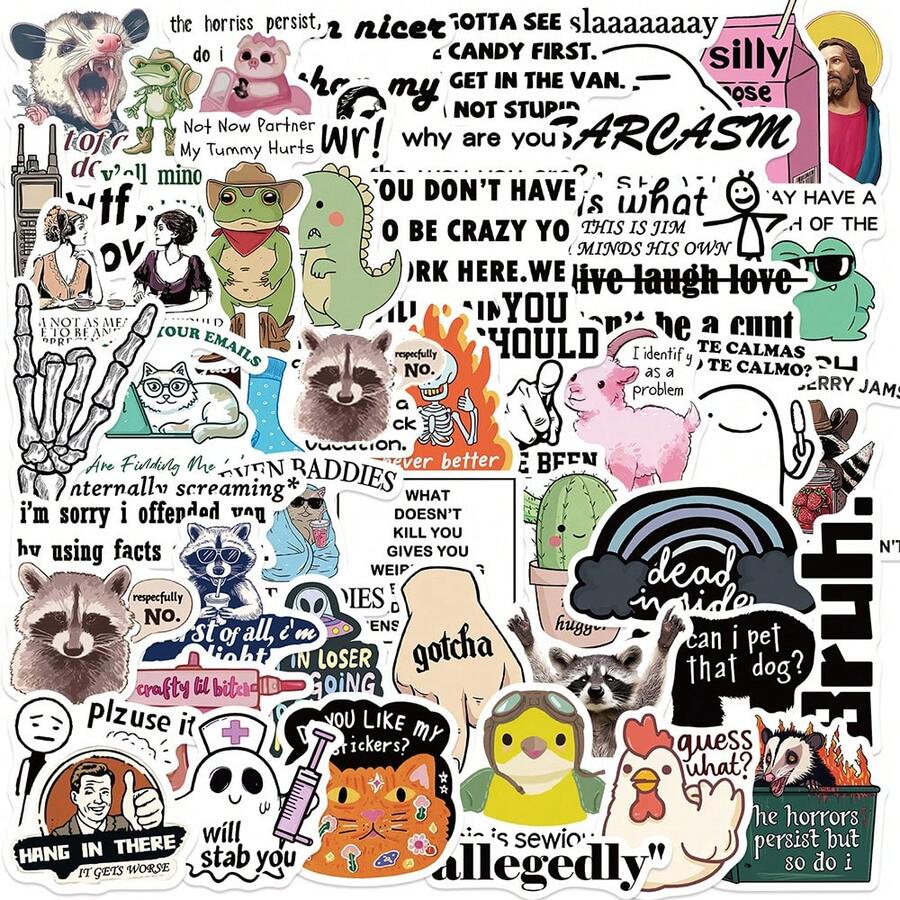 50pcs Retro Fun Stickers, Cartoon Cute Graffiti Vinyl Stickers, Suitable For Water Bottles, Laptops, Phones, Skateboards, Guitars, Luggage, Scrapbooks, Helmets, Decorations For Children, Teens, Adults Party Supplies - Multicolor - View 1