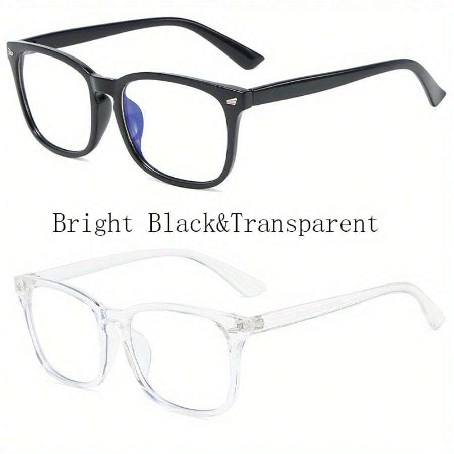 2 Pairs Of Classic Retro Glasses Unisex - Oversized Full Frame Round//Heritage Compatible Glasses Set,/Black Frame, Neutral Retro Glasses (No Lenses) - Flat Mirror Blu-Ray Computer Goggles Retro Frame Affordable Daily And Special Occasion Glasses - 霧面黑&透明 - 查看 1