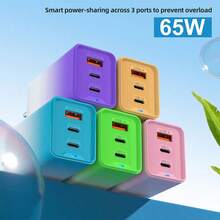 Cargador GaN 65W USB + Type-C, Cargador Rápido para Teléfonos y Laptops, Adaptador Compacto de Alta Potencia para Viaje y Hogar, Compatible con Móviles, Tablet y Dispositivos Electrónicos - Tipo de Enchufe A USA (110-127V) - Ver 2