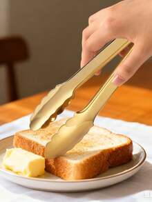 2件套金色餐夹，不锈钢镀金自助餐夹，沙拉夹，冰块夹，面包夹，甜点夹，烤箱夹，防滑手柄，适用于沙拉、牛排、开胃菜、小吃和手指食物的自助餐餐具