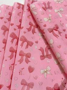 60/30/10 情人节爱心玫瑰礼盒包装纸 - 20x34 英寸玫瑰花束及爱心蝴蝶结设计，轻便保护包装，粉色爱心蝴蝶结，玫瑰花束设计，爱心气球风格，用于礼品包装，易碎物品保护 - 粉底蝴蝶結愛心 - 查看 2