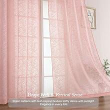OVZME Extra Wide Blush Pink Sheer Curtains 96 Inches Long 2 Panels, Light Filtering Airy Textured Drapes For Living Room Sliding Door, Long Sheer Curtains With Dual Rod Pocket, 2x52Wx96L Inches,52inchWx96inchL(Packof2),BlushPink - 腮紅粉色 - 查看 8