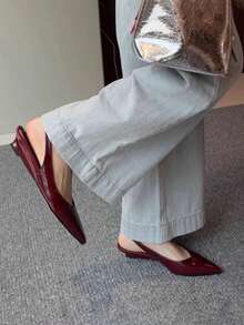 2025 New European Chic French Pointed Toe Slip-On Leather Shoes, Slim Fit Backstrap Square BuckleSandals