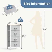 Sweetcrispy Drawer Organizer Dresser With Removable Fabric Bins & Sturdy Steel Frame/Wood Top - Tall Bedside Table Suitable For Bedroom, Dorm, Living Room - Màu Xám nhạt - Xem 3