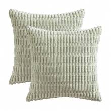 MIULEE Pack Of 2 Corduroy Decorative Throw Pillow Covers 18x18 Inch Soft Boho Striped Pillow Covers Modern Farmhouse Home Decor For Summer Sofa Living Room Couch Bed Light Green,2218inchx18inchPackof2 - 22英寸 x 18英寸 x 2英寸,2個裝 - 查看 7