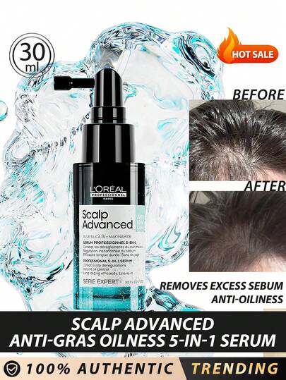  Suero anti-grasa avanzado para el cuero cabelludo L'Oreal Professionnel Paris Scalp Advanced 5-en-1 de 30ml / El primer suero anti-grasa para el cuero cabelludo que combate 5 desequilibrios del cuero cabelludo desde la 1ra semana / Elimina el exceso de sebo y proporciona talla grande comodidad y reduce el sudor y elimina las impurezas y previene los olores desagradables