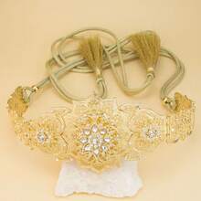 1pc Elegant Moroccan Caftan Belt, Metallic Hollow Floral Pattern Tassel Cord, Versatile Sahara Royal Women Long Robe Belt, Suitable For Traditional Wedding, New Year Party - Arabian Belt - View 2