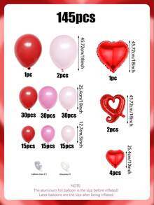 145pcs Heart Balloon Garland Set, Includes Red Heart, Hook Heart, Latex Balloons, Suitable For Wedding, Anniversary, Birthday Party, Valentine's Day, Princess Party, Bachelorette Party Decoration - Multicolor - View 2