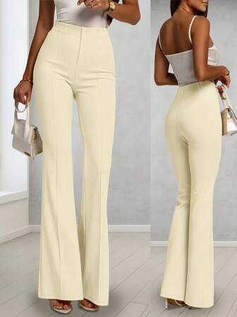 Women's Elegant Flare Pants, Slim-Fit Work Trousers For Autumn, Made Of High-Quality Drapey Fabric Suitable For All Seasons, Versatile For Commuting And Casual Wear