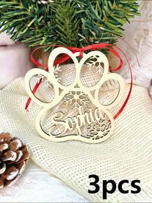 1/3/5 Stück, Weihnachtsdekoration, Weihnachtsschmuck, Weihnachtsgeschenk, Weihnachtsornament, personalisierter Hundepfoten-Ornament, individueller Katzen-Weihnachtsornament, Haustier-Gedenk-Ornament 2025, Geschenk für Hundemama, 1 Stück individueller Weihnachtsornament mit Wunschtext, personalisierter Namensornament mit Pfoten-Form und Schneeflocken-Element, Holzornament für Weihnachtsbaum