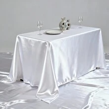 1pc White Satin Tablecloth, Wrinkle & Stain Resistant, Washable - Suitable For Home, Wedding, Party, Cafe, Picnic, Rectangular Shape, Multiple Sizes Available