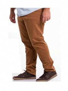Men's Plus Size Colored Straight Leg Twill Pants, Large Size, With Lycra, Cotton, And Elastane - Lạc đà - Xem 4