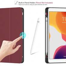 Case For IPad 9th Generation 2021/8th Gen 2020/7th Gen 2019 With Pencil Holder - Premium Shockproof Case With Soft TPU Back Cover & Auto Sleep/Wake For IPad 10.2 Inch, B-Book Wine,B-BookWine - B-bookWine - View 5