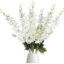 Flores artificiales de delfinio blanco, 8 piezas de tallo largo de seda, flores de Larkspur de 33,5 '', tallos de delfinio falso para jarrón alto, Decoración de mesa de boda para el hogar (blanco) - Coral - Ver 9