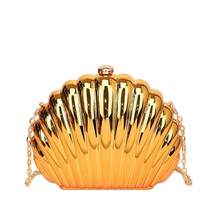 Mini Shell-Shaped Fashion Laser Metal Clutch, Y2K Vintage Metal Frame Chain Shoulder Crossbody Bag, Suitable For Women Formal Dinner, Going Out, Dating, Shopping, Elegant Shell Purse Perfect For Parties Weddings Dinners & Banquets Matches Wedding Dresses Formal Wear Prom Gowns Birthday Outfits - Vàng đen - Xem 3