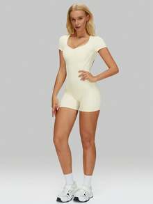 MFVIM 女士无缝连体衣，镂空露背设计，白色纯色线条，露背款式，无需内衣，适合运动、通勤，紧身健身连体衣，适合跑步、健身房、瑜伽等运动。