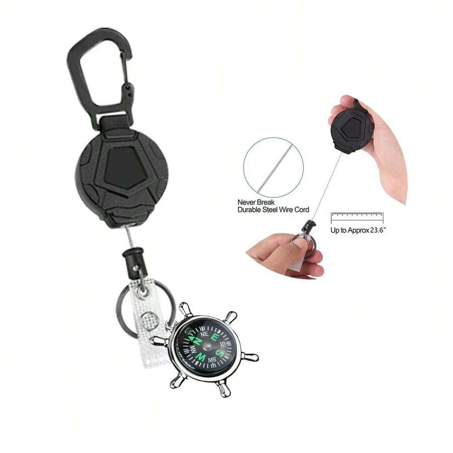 Outdoor Compass Climbing Buckle Retractable Key Chain Steel Rope Retractable 23.6 Inches, Heavy Duty Outdoor Gear Accessory For Hiking Camping Trekking And Mountaineering, Compass Attachment Carabiner Style Clasp For Keys Gear And Survival Tools, Multi-Scenario Utility For Travel Commuting Fishing Hunting And Everyday Carry, Corrosion Resistant Finish Compatible With Backpacks Belts And Belt Loops, Secure Locking Buckle Design With Smooth Retractable Cord Action For Quick Access, Lightweight Compact Portable For Outdoor Adventures And Urban Exploration, Ideal Gift Idea For Outdoor Enthusiasts Campers And Scouts, Seasonal Must-Have For Summer Travel Autumn Hiking Holiday Gift Packing And Winter Layered Outdoor Kits - Multicolor - View 1