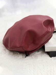 1顶女士黑色平顶贝雷帽，多功能PU皮画家帽，南瓜帽，秋冬款 - 彩色 - 查看 12