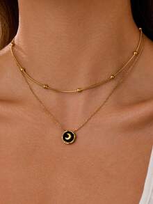 1pc Fashionable Luxury Stainless Steel Heart, Moon, Butterfly & Geometric Pendant Necklace, Versatile Daily Accessory Gift For Women