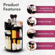 Organizador de maquillaje, organizador cosmético giratorio de 360 grados, vitrina de maquillaje de gran capacidad con 7 capas ajustables, con espacio para joyas, brochas de maquillaje y pintalabios (negro) - Negro - Ver 5
