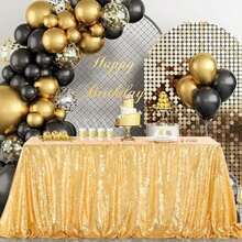 B-COOL - Mantel Rectangular de Lentejuelas para San Valentín, Navidad, 60 x 102 Pulgadas, sin Costuras, Tela de Lentejuelas Rojas, para decoración(228.6 x 228.6 cm (Rectangular) Dorado) - Multicolor - Ver 1