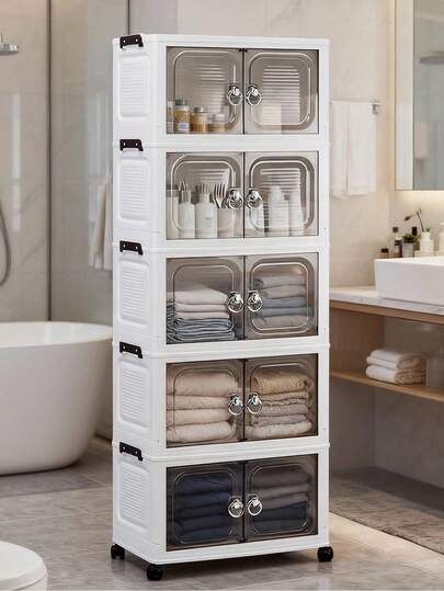 1个（38厘米-58厘米宽）可折叠塑料双门储物柜，可折叠衣柜，家用便携式壁橱，客厅玩具柜，零食柜，厨房储物柜，圣诞节和万圣节礼物，浴室纸巾盒，卧室落地架，可折叠鞋架